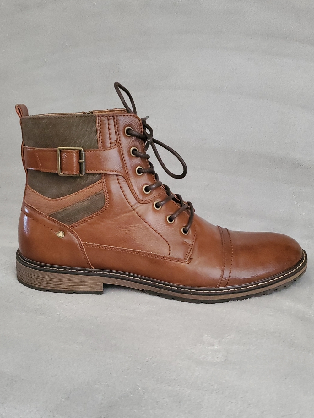 MADDEN by STEVE MADDEN Reid Cognac Faux Leather Lace-Up Boots MEN'S SIZE: 13